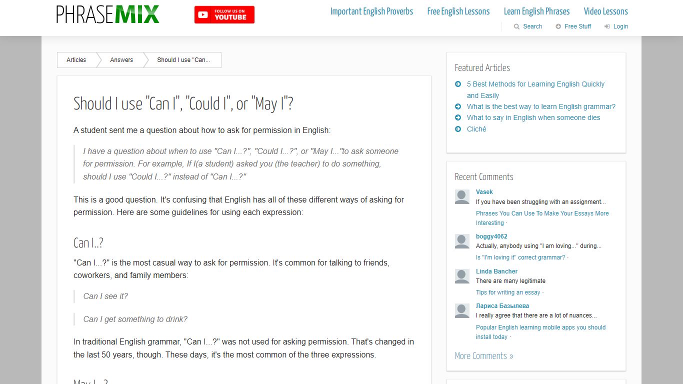 Should I use "Can I", "Could I", or "May I"? - PhraseMix.com